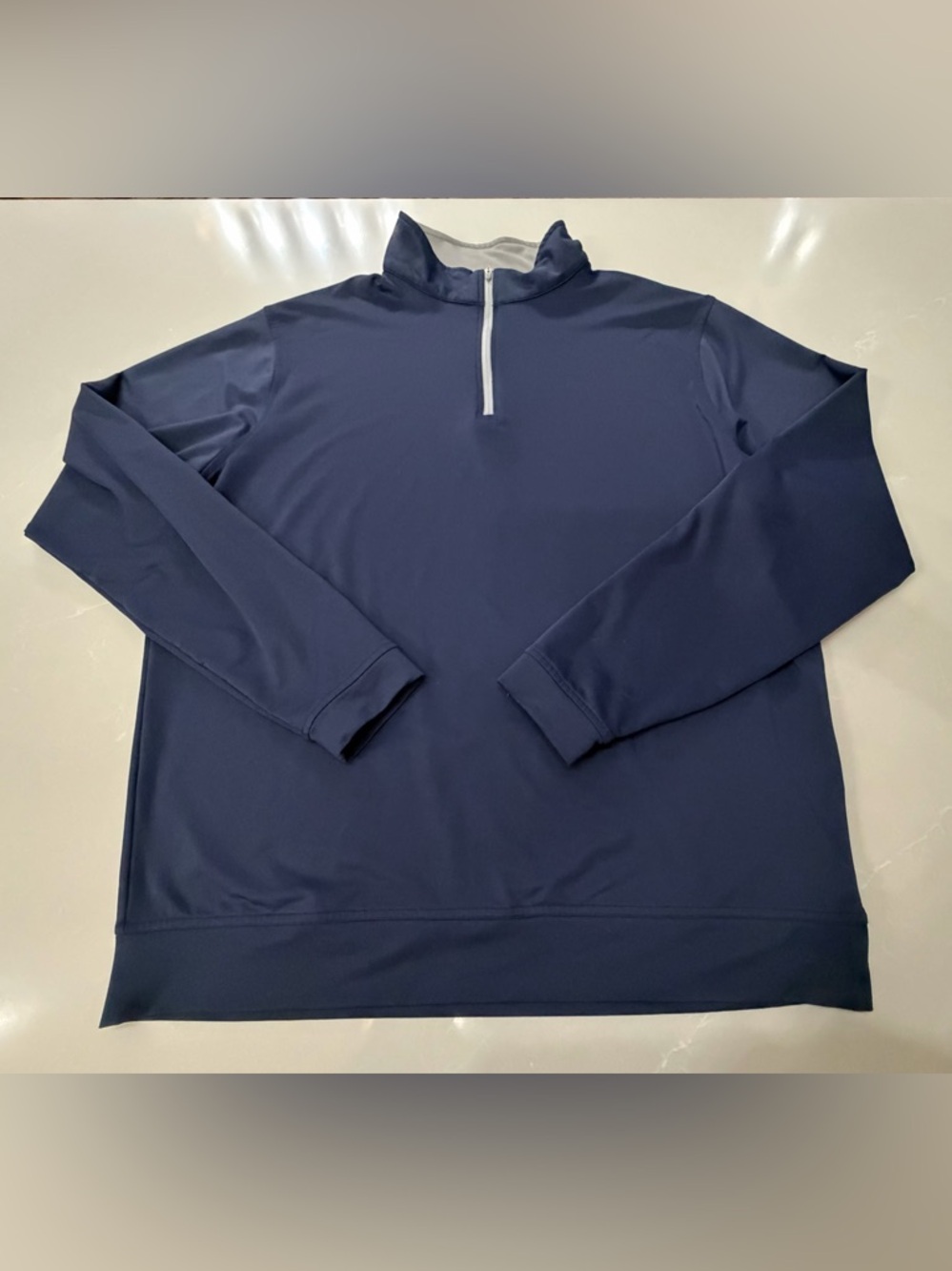 Peter Millar Navy Quarter-Zip Pullover with Khaki Interior Trim